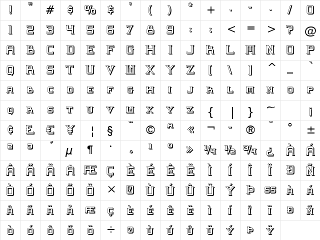 Supremaganda BTN Shadow Regular  glyph index
