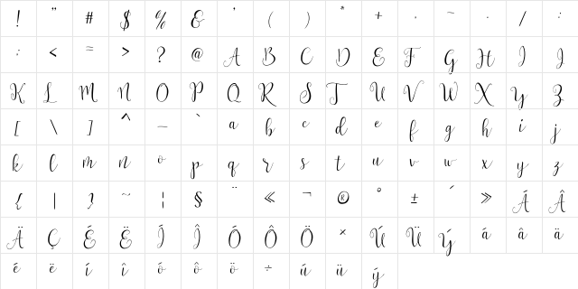 Lisbon Regular  glyph index