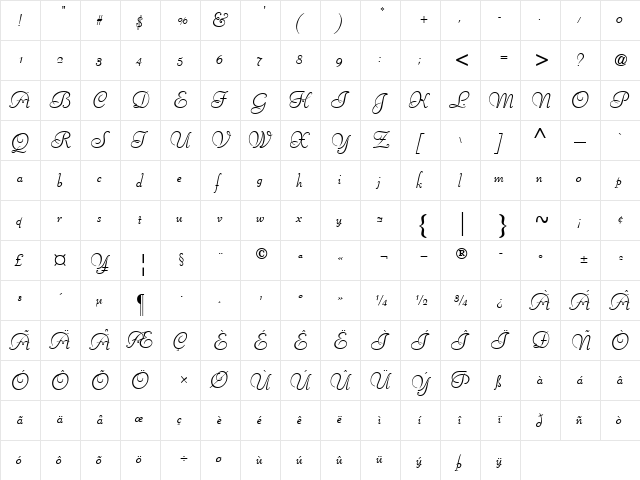 Liberty At Regular  glyph index