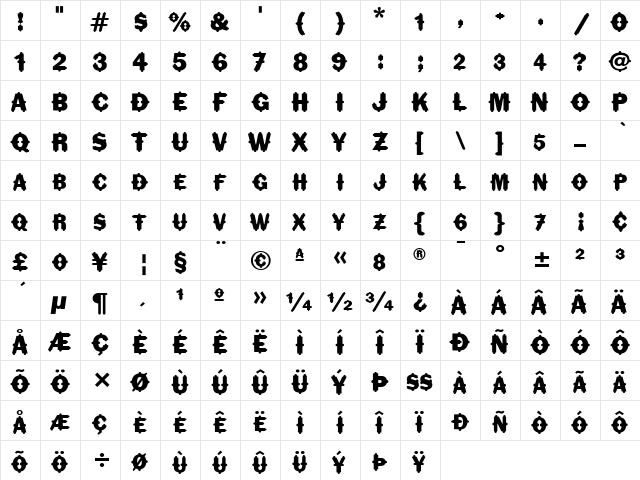 Florinda ITC Black  glyph index