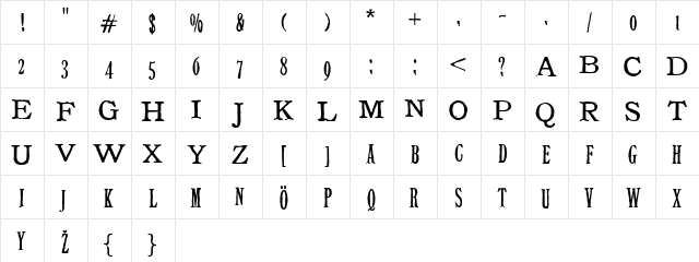 Tuce Regular  glyph index