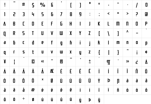 SF Electrotome Condensed Regular  glyph index