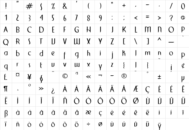 Cirrus Regular  glyph index