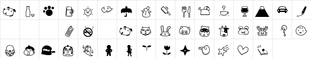 Rakugaki Regular  glyph index