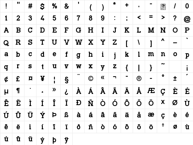 TypoSlab Irregular Demo Regular  glyph index