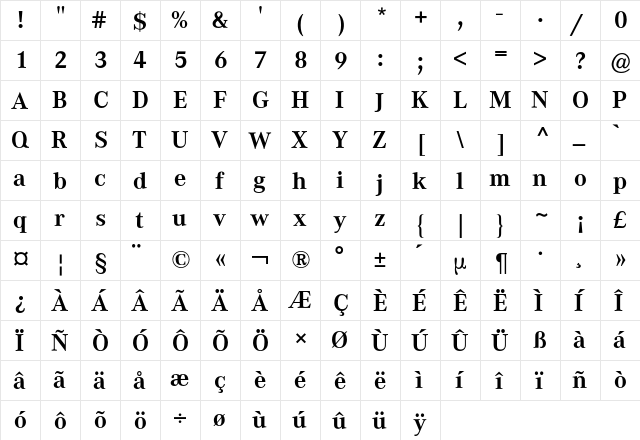 Corporate A BQ Regular  glyph index