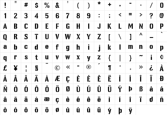 CK Stensa Regular  glyph index