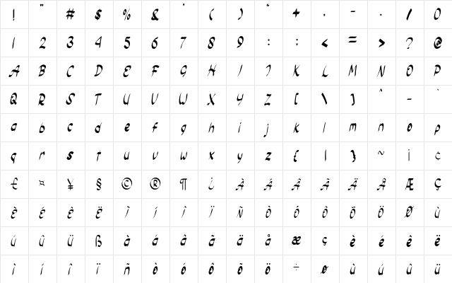 Monday Special Regular  glyph index