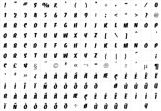 Banco Regular  glyph index