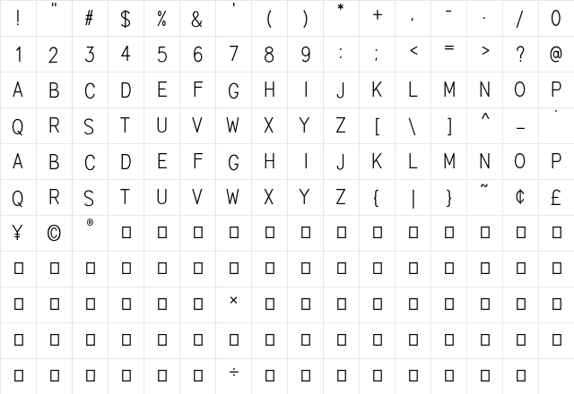 Marvelous Sans Demo Regular  glyph index