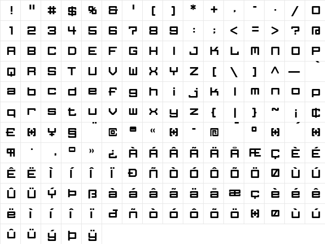 FFGothic Medium  glyph index