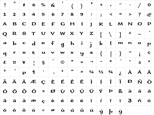 Immi Five O Five Regular  glyph index