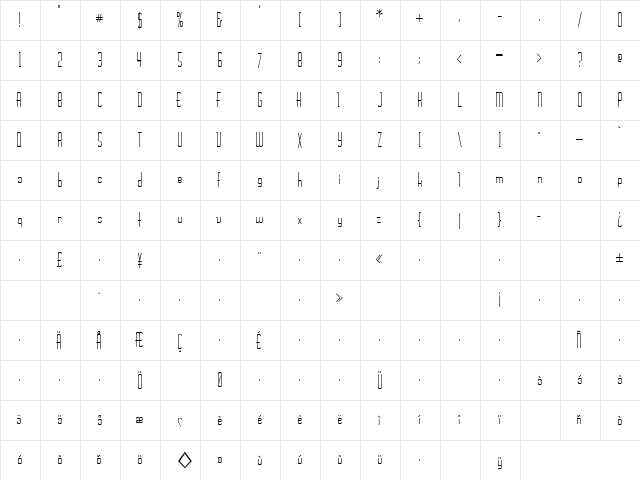 Joe 10 Regular  glyph index