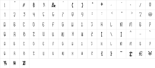 Sleepy Mano Regular  glyph index