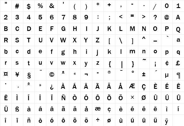 FranklinGotMdITC Medium  glyph index