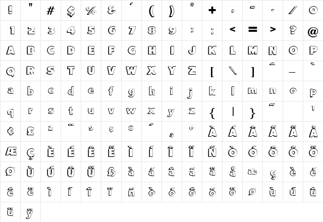 Vantage Regular  glyph index