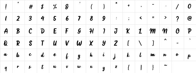 Jelly Bean Script - DEMO Regular  glyph index
