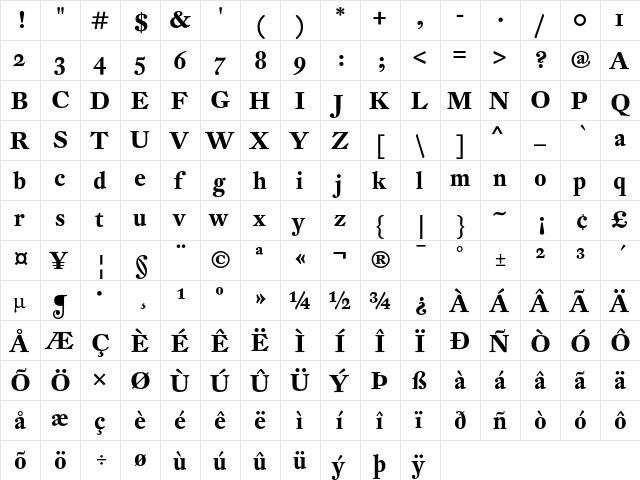 DTL Fleischmann SD Bold  glyph index
