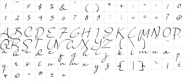 Lady Jasmine Regular  glyph index