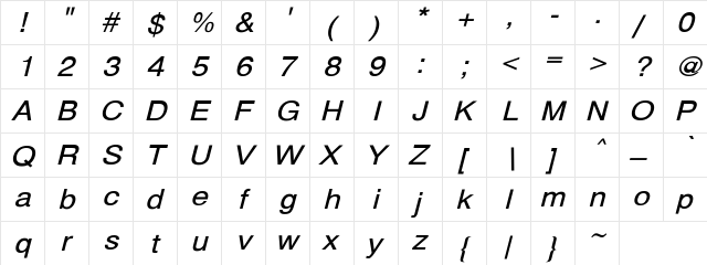 Bern Expanded Oblique  3 Regular  glyph index