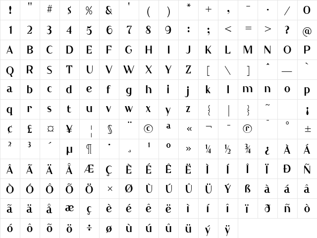 Qualettee Bold  glyph index