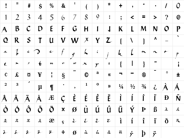 BigBrushFont19 Regular  glyph index