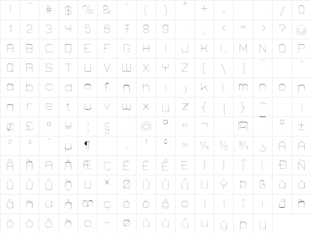 Lastwaerk thin Regular  glyph index