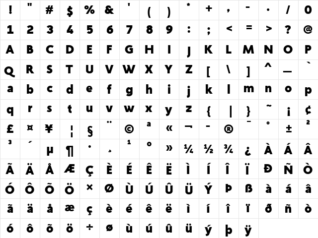 Creo ExtraBold Regular  glyph index