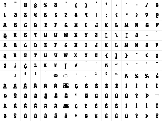 Hip Pocket Condensed Condensed  glyph index