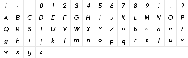 Official Book Italic  glyph index