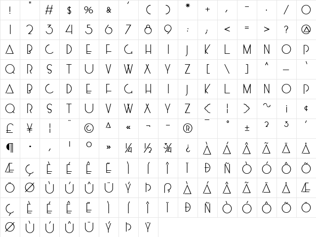 Mossy Regular  glyph index