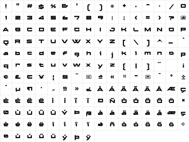 AmbexHeavy Regular  glyph index