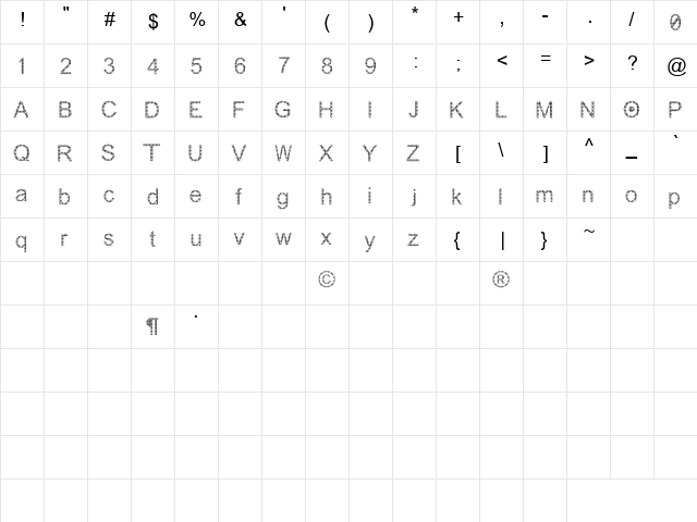 Furbelows Regular  glyph index