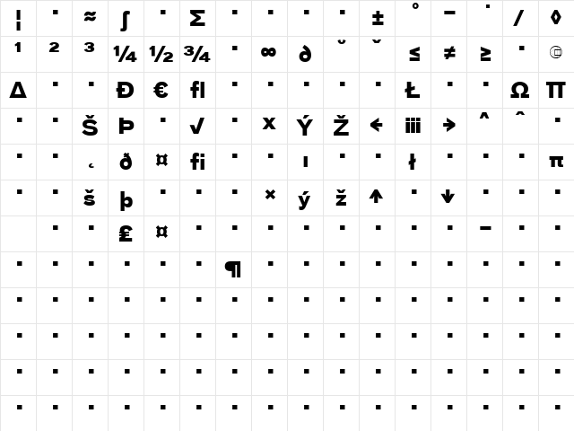BauTF-BoldExpert Regular  glyph index