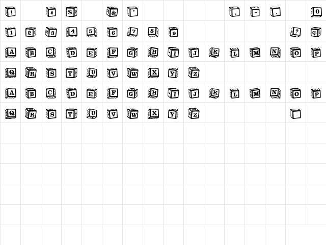 P22 ToyBox Blocks Regular  glyph index