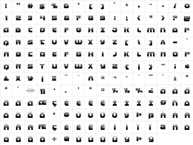 Laser Corps Halftone Regular  glyph index