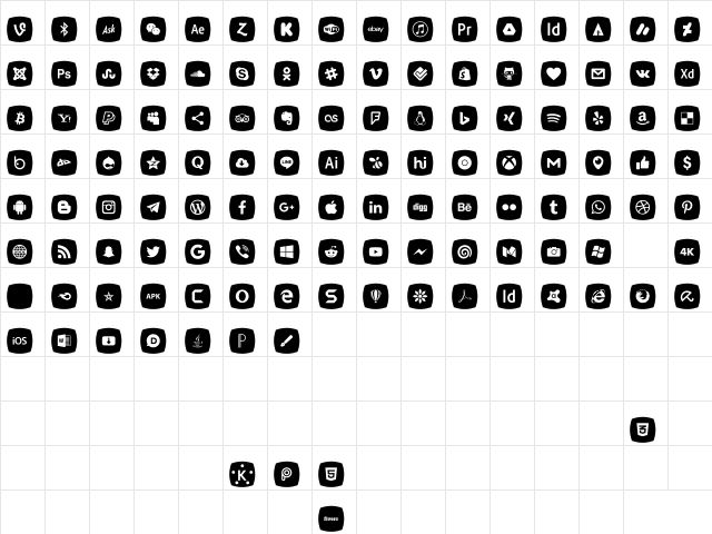 Icons Social Media 5 Regular  glyph index