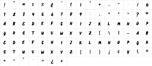 HEAVYRUST Regular  glyph index