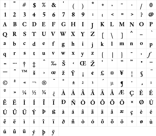 DTLElzevirT Bold  glyph index