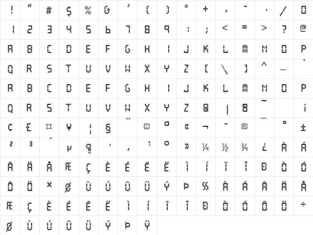 IRS Regular  glyph index