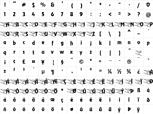 Skiing Becker Normal  glyph index