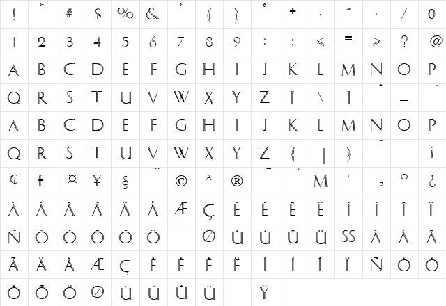 Caesar Regular  glyph index
