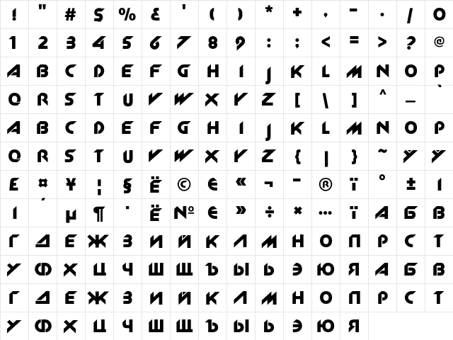 NewZelek Regular  glyph index