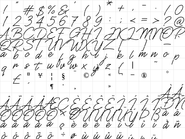 Wild Blood Bold  glyph index