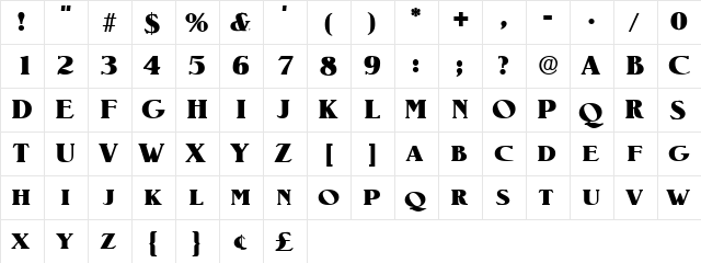 PineCaps Normal  glyph index