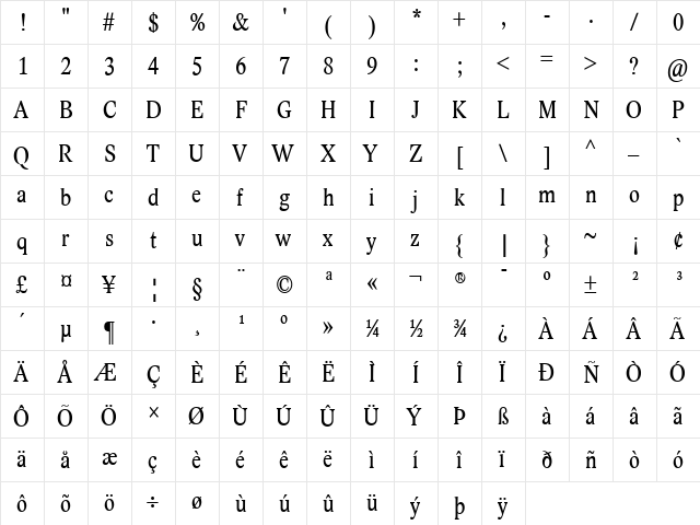 Lido STF Cond CE Regular  glyph index