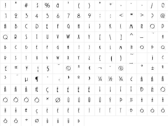 DTCDirtyM40 Regular  glyph index
