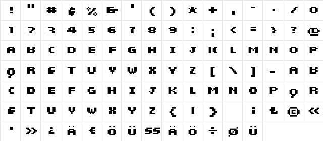 sieben Bold  glyph index