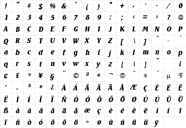 Seagull-Serial-Black RegularItalic  glyph index