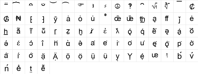 TWA Others Regular  glyph index